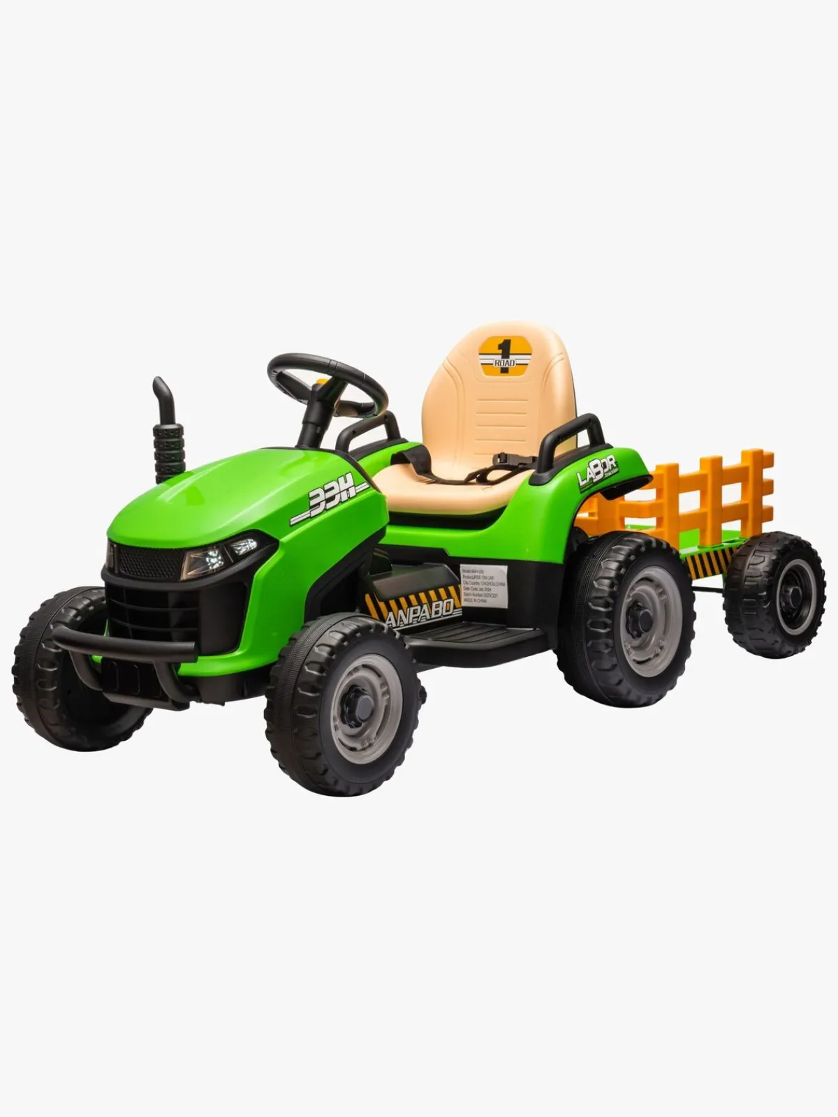 AlexGarage1 Elbiler & -Køretøjer*Alex's Garage Eltraktor med Trailer, Grøn Grøn