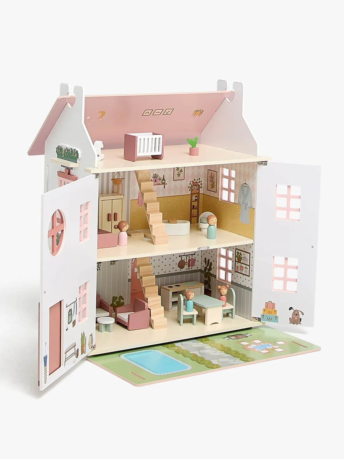 AliceFox Dukker & Bamser>Alice & Fox Dukkehus med Møbel & 4 Dukker, Pink