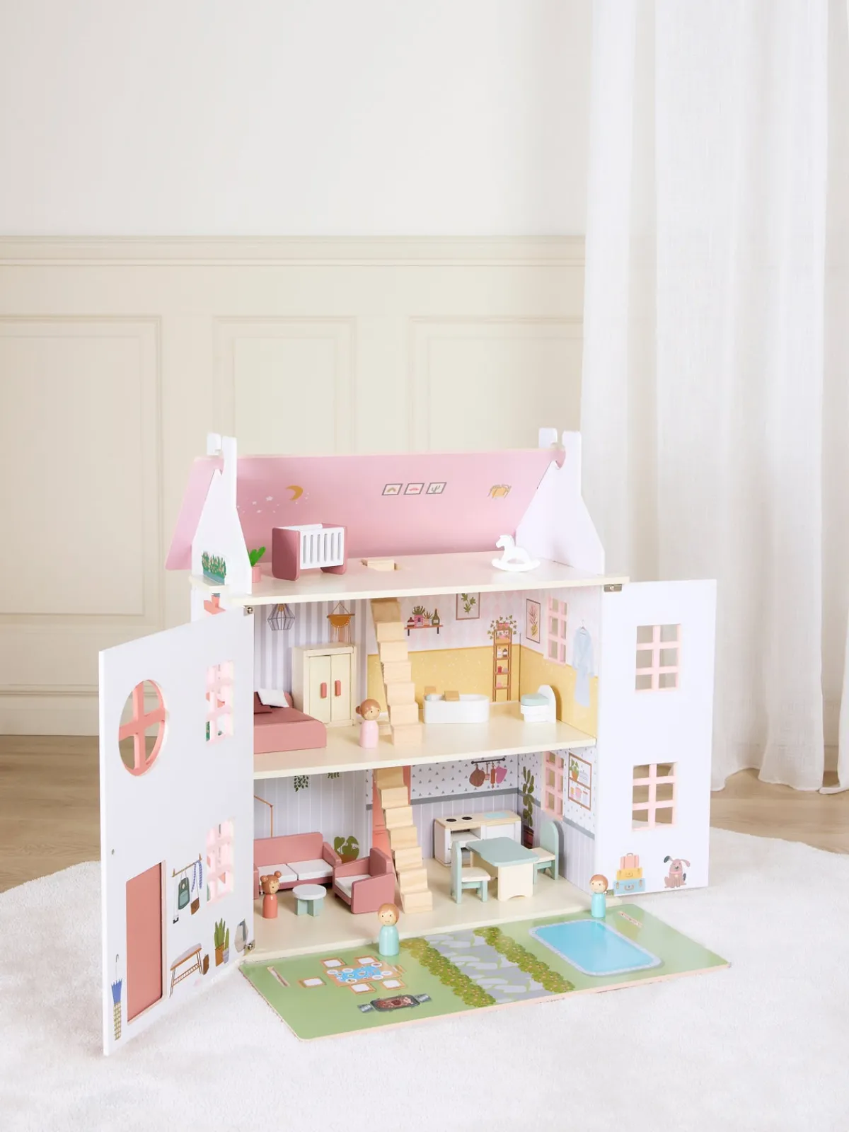 AliceFox Dukker & Bamser>Alice & Fox Dukkehus med Møbel & 4 Dukker, Pink