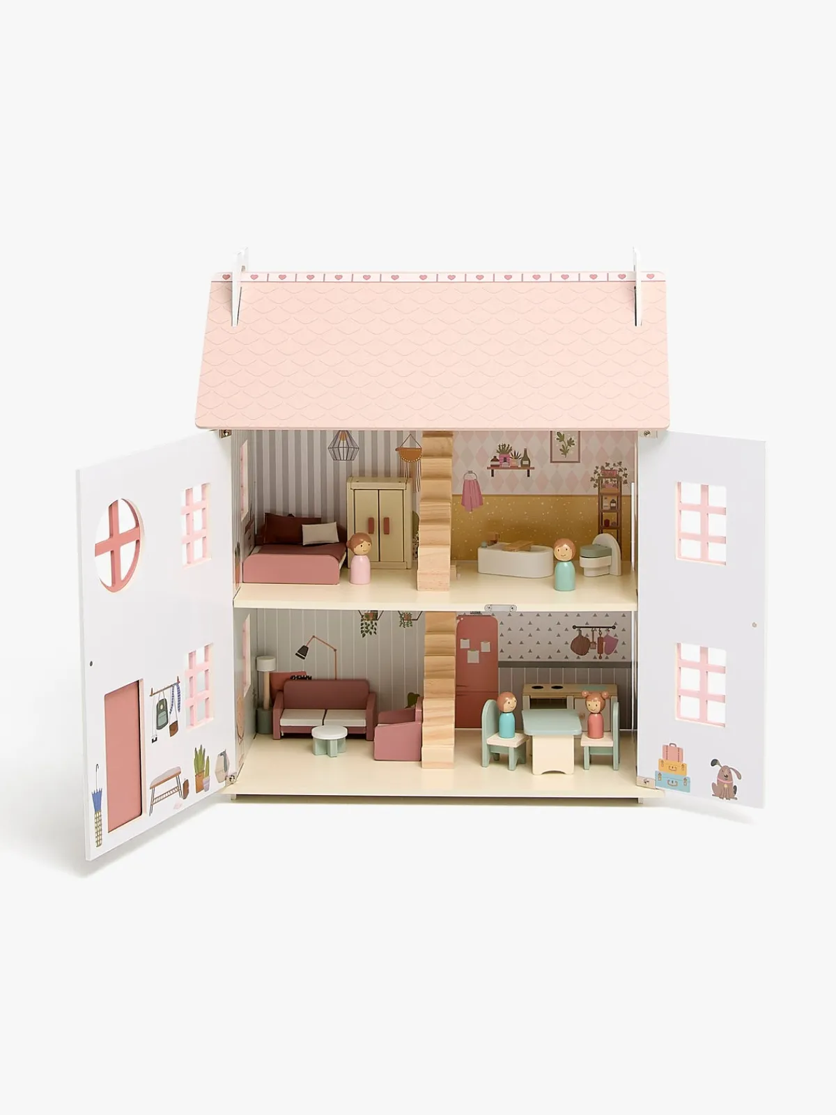 AliceFox Dukker & Bamser>Alice & Fox Dukkehus med Møbel & 4 Dukker, Pink