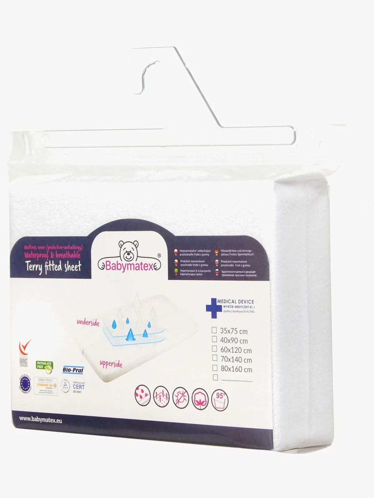 BabyMatex Sengetøj*Frotte Vandtæt Stræklagen til Tremmeseng 40 x 90 cm, Hvid