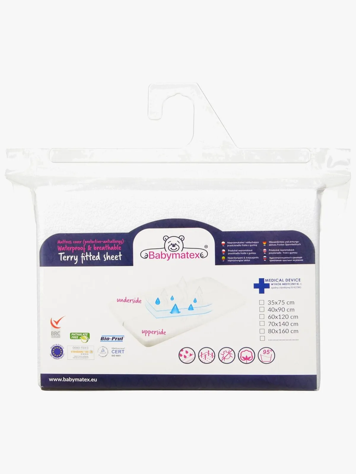 BabyMatex Sengetøj*Frotte Vandtæt Stræklagen til Tremmeseng 40 x 90 cm, Hvid