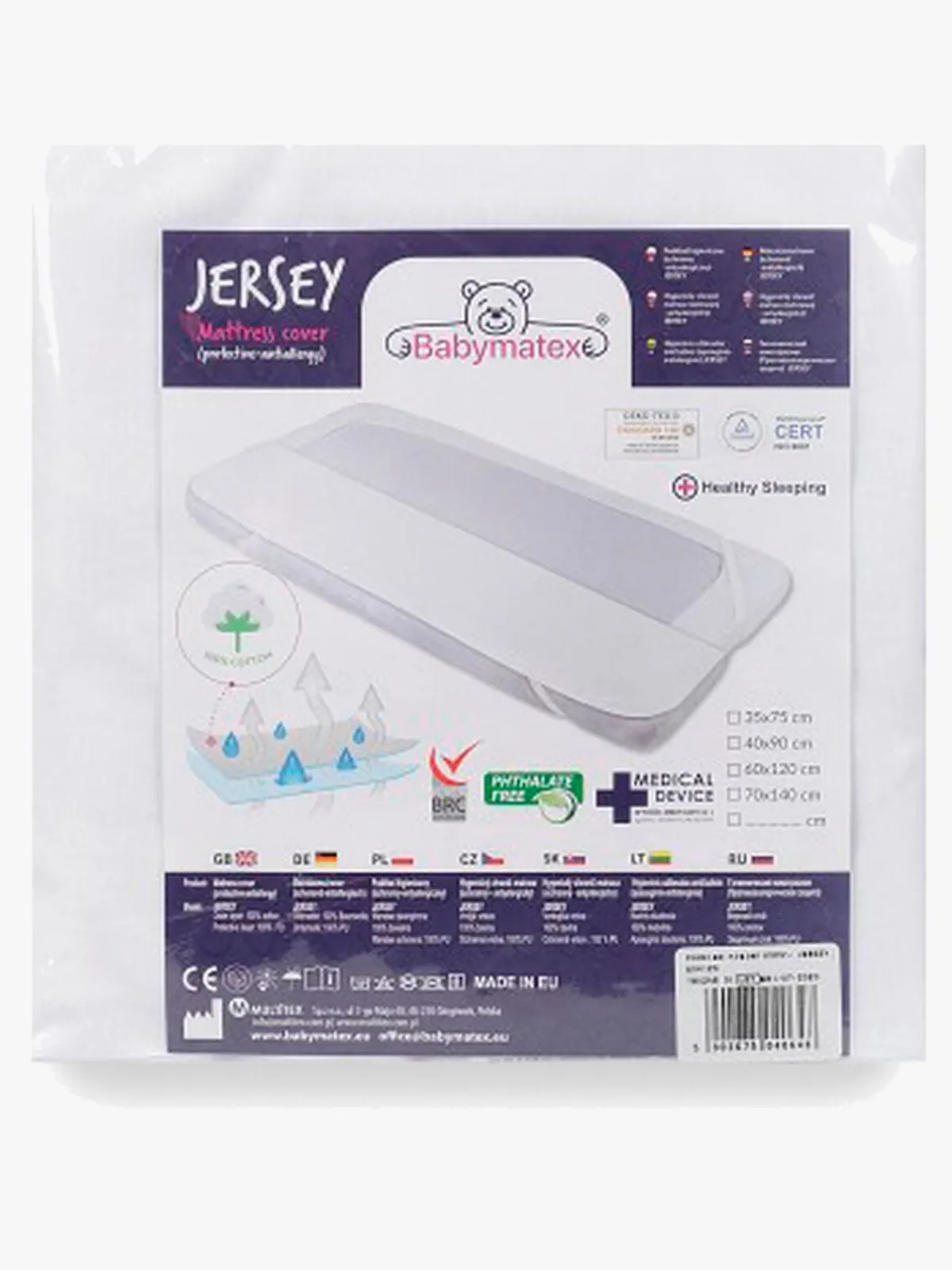 Børn BabyMatex Hygienic Jersey Rullemadras til Juniorseng 80x160 cm Åndbar og Vandtæt, Hvid