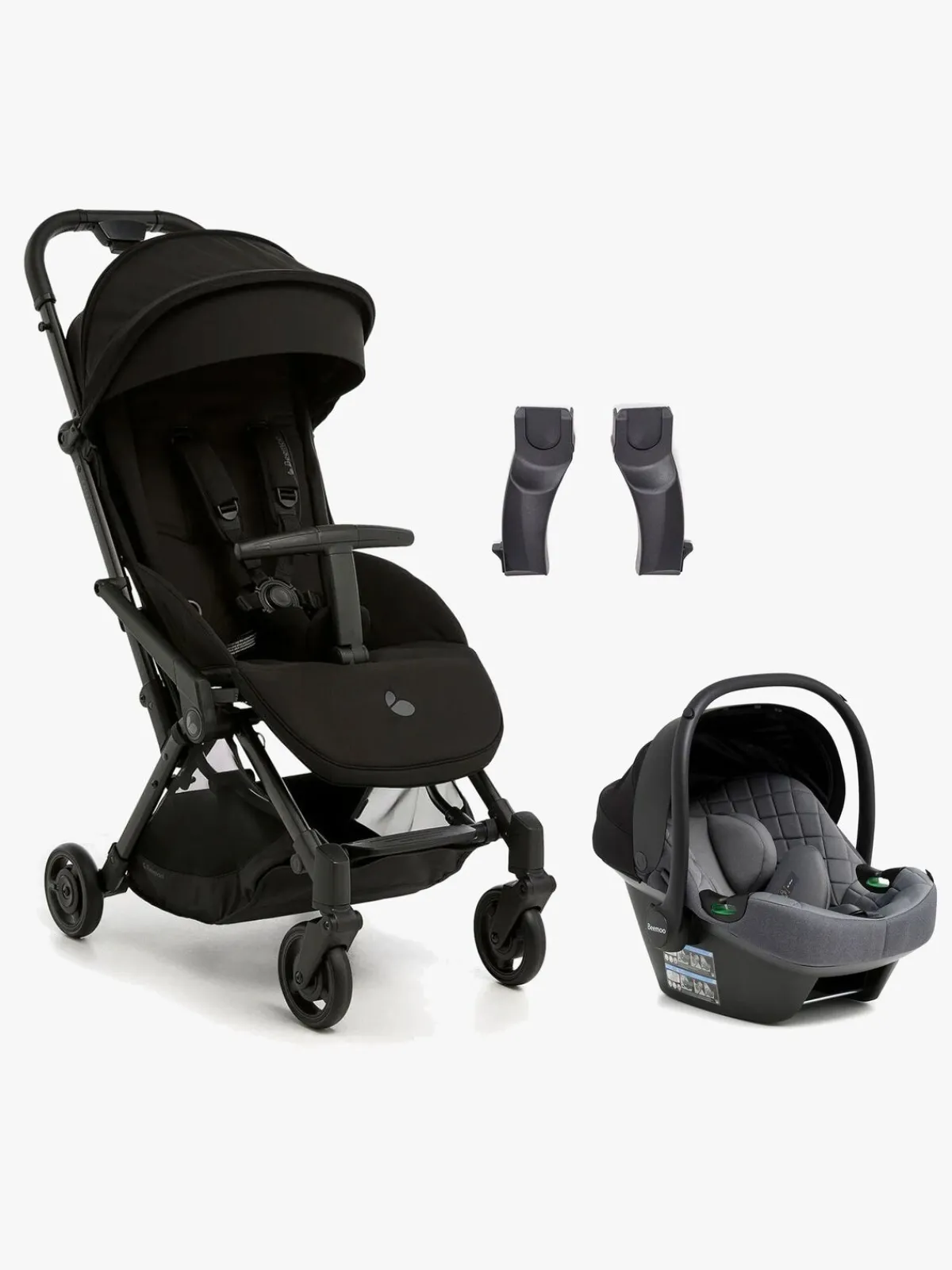 Beemoo Easy Fly Lux 4 Klapvogn inkl Route i-Size Autostol Baby, Jet Black/Mineral Grey