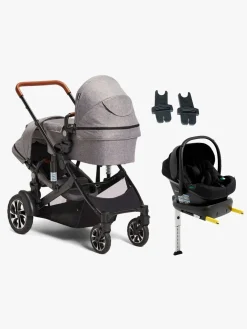Beemoo Vognpakker>Maxi 4 Twin Søskendevogn inkl. Route i-Size Autostol Baby & ISOFIX Base, Grey/Black Stone