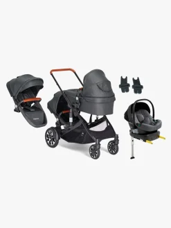 Beemoo Vognpakker>Maxi 4 Twin Søskendevogn inkl. Ekstra Søskendesæde & Route i-Size Autostol Baby & ISOFIX Base, Black/Mineral Grey