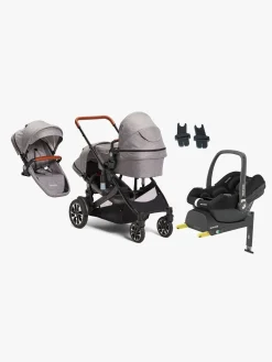 Beemoo Vognpakker*Maxi 4 Twin Søskendevogn inkl. Ekstra Søskendesæde & Maxi-Cosi CabrioFix i-Size Autostol Baby & Base, Grey
