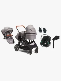 Beemoo Vognpakker*Maxi 4 Twin Søskendevogn inkl. Ekstra Søskendesæde & Cybex Aton B2 i-Size Autostol Baby & Base, Grey/Volcano Black
