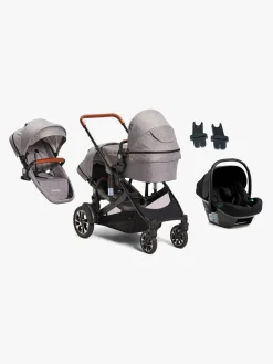 Beemoo Vognpakker*Maxi 4 Twin Søskendevogn inkl. Ekstra Søskendesæde & Route i-Size Autostol Baby, Grey/Black Stone