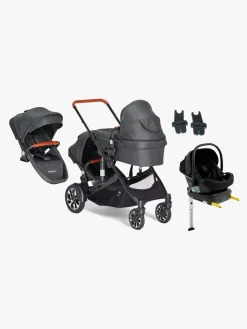 Beemoo Vognpakker>Maxi 4 Twin Søskendevogn inkl. Ekstra Søskendesæde & Route i-Size Autostol Baby & ISOFIX Base, Black/Black Stone