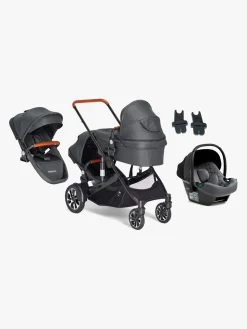 Beemoo Vognpakker>Maxi 4 Twin Søskendevogn inkl. Ekstra Søskendesæde & Route i-Size Autostol Baby, Black/Mineral Grey