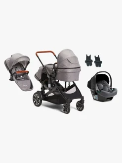 Beemoo Vognpakker*Maxi 4 Twin Søskendevogn inkl. Ekstra Søskendesæde & Route i-Size Autostol Baby, Grey/Mineral Grey