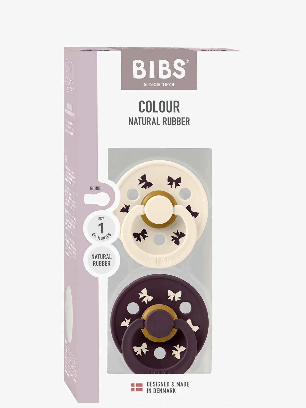 BIBS Colour Holiday Bow Sut 2-pak Latex Str. 1, Ivory/Plum