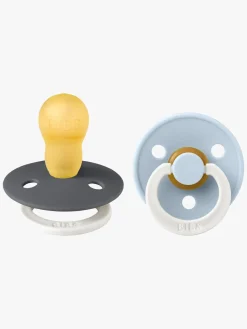 BIBS Sutter & Suttesnore*Colour Sut 2-Pak Latex Str. 3 Rund, Iron GLOW/Baby Blue GLOW Sort/Blå