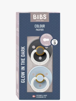 BIBS Sutter & Suttesnore*Colour Sut 2-Pak Latex Str. 3 Rund, Iron GLOW/Baby Blue GLOW Sort/Blå