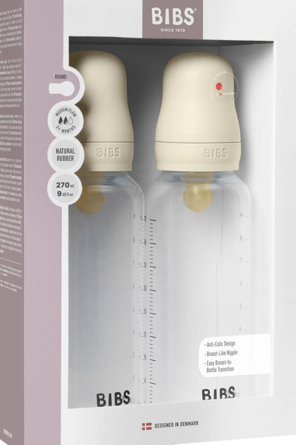 BIBS Medium Flow Sutteflaske Latex 2-pak 270 ml, Ivory