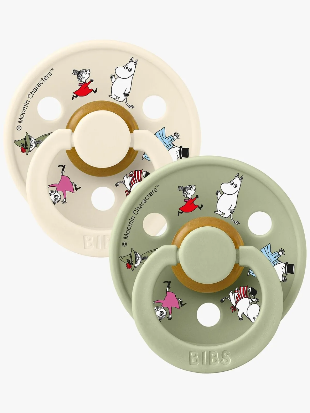 BIBS Sutter & Suttesnore*x Moomin Colour Friends Sut 2-pak Latex Str. 1, Ivory Hvid/Grøn