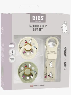 BIBS Sutter & Suttesnore*x Moomin Colour Sut & Loop Suttesnor Gavesæt Latex Str. 2, Ivory/Sage Grøn/Hvid