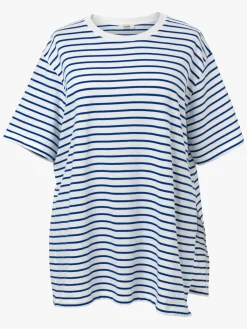 Boob Tøj Til Mor*Oversized T-shirt med Slids, Stripe White/Blue Blå/Hvid