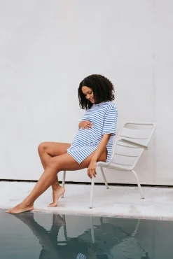 Boob Tøj Til Mor*Oversized T-shirt med Slids, Stripe White/Blue Blå/Hvid