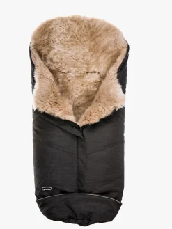 Bozz Køreposer*Lammeskindskørepose Langhåret, Black Melange/Nappa Linen Sort/Beige