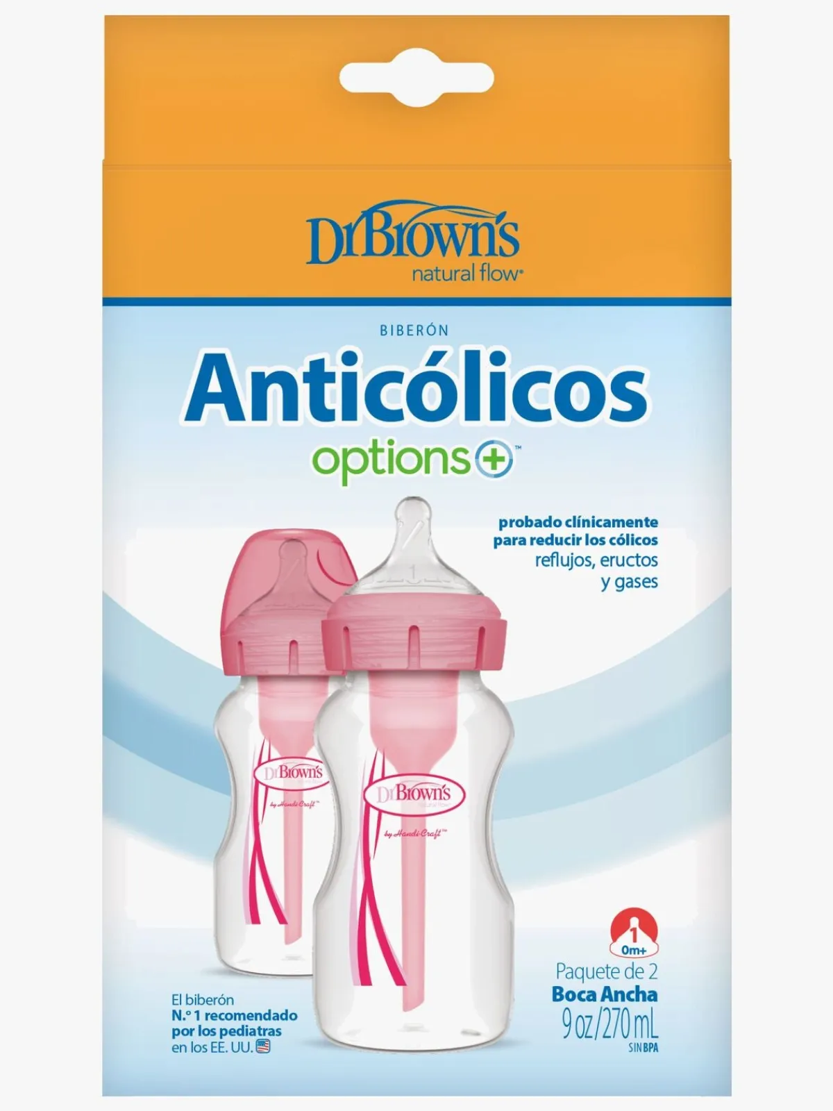 DrBrown Dr. Brown's Options+ Bred Hals Sutteflaske 270 ml 2-pak, Pink