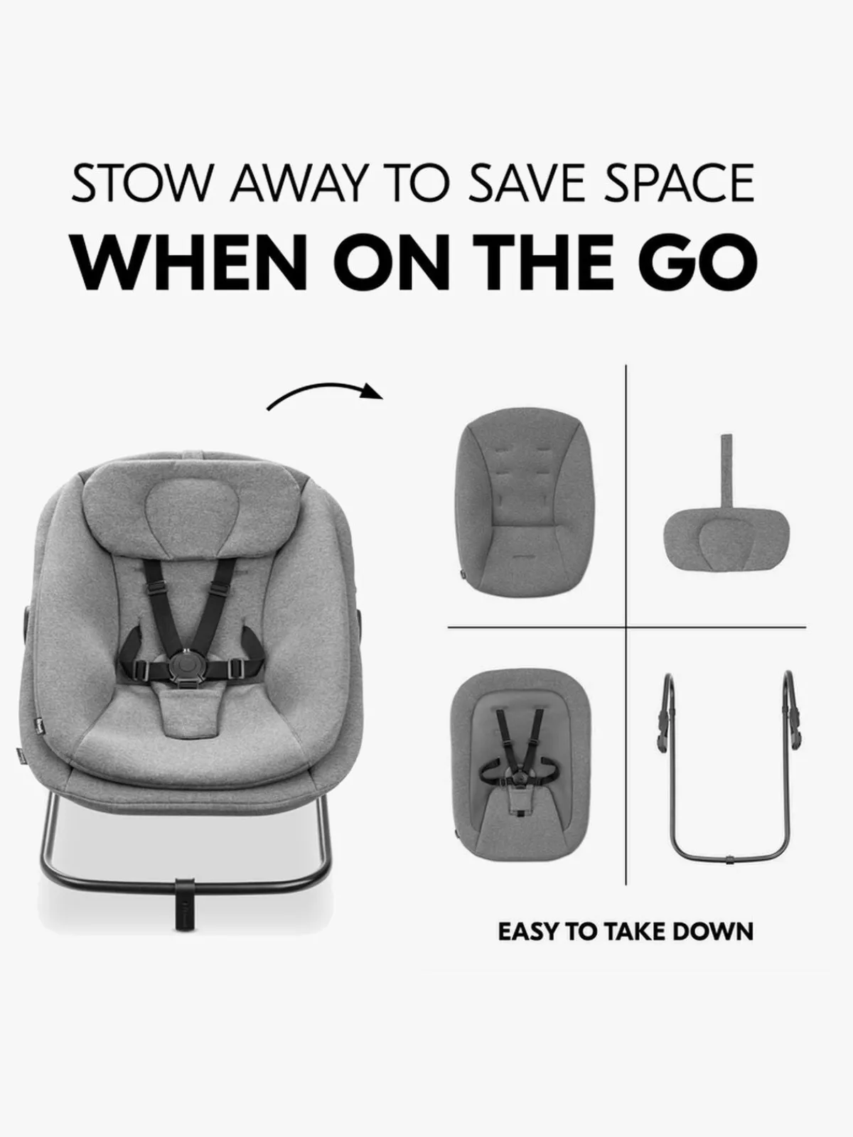 Hauck 3-i-1 Skråstol til Højstol, Dark Grey Melange