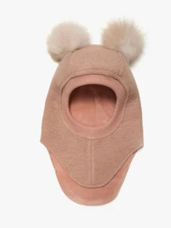 Børn Huttelihut Tilbehør|Uldtøj>Elefanthue i Uld med Pomponer, Rose Melange