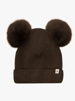 Børn Huttelihut Hue Merinould med Pomponer Alpaka, Dark Brown Melange