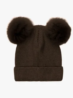 Børn Huttelihut Hue Merinould med Pomponer Alpaka, Dark Brown Melange