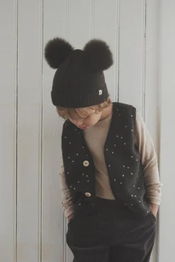 Børn Huttelihut Hue Merinould med Pomponer Alpaka, Dark Brown Melange