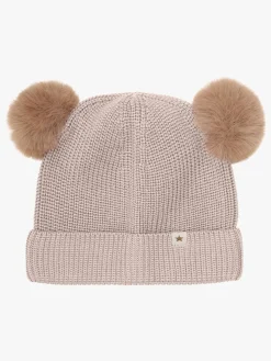 Børn Huttelihut Uldtøj|Tilbehør>Hue Merinould med Pomponer, Camel Melange