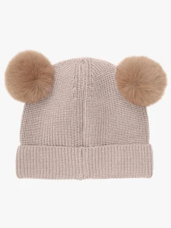 Børn Huttelihut Uldtøj|Tilbehør>Hue Merinould med Pomponer, Camel Melange