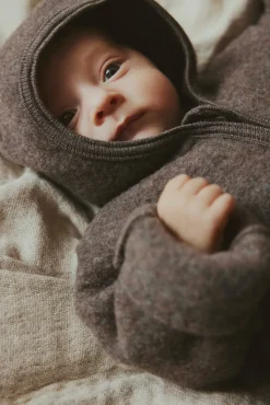 Huttelihut Uldtøj|Heldragter*Ulddragt med Ører, Brown Melange Brun