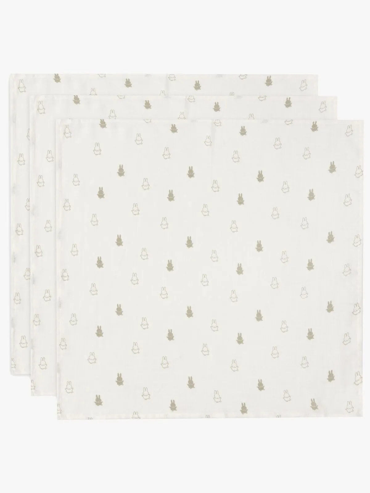 Jollein Stofbleer, Nusseklude & Babytæpper*Happy Miffy Tæppe/ Stofble i Musselin 3-pak, Olive Green Grøn/Beige