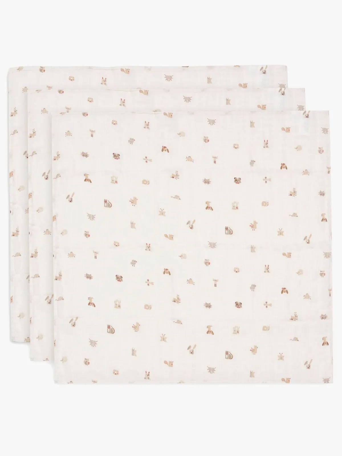 Jollein Tæppe/ Stofble i Musselin 70x70 cm 3-pak, Animal Friends