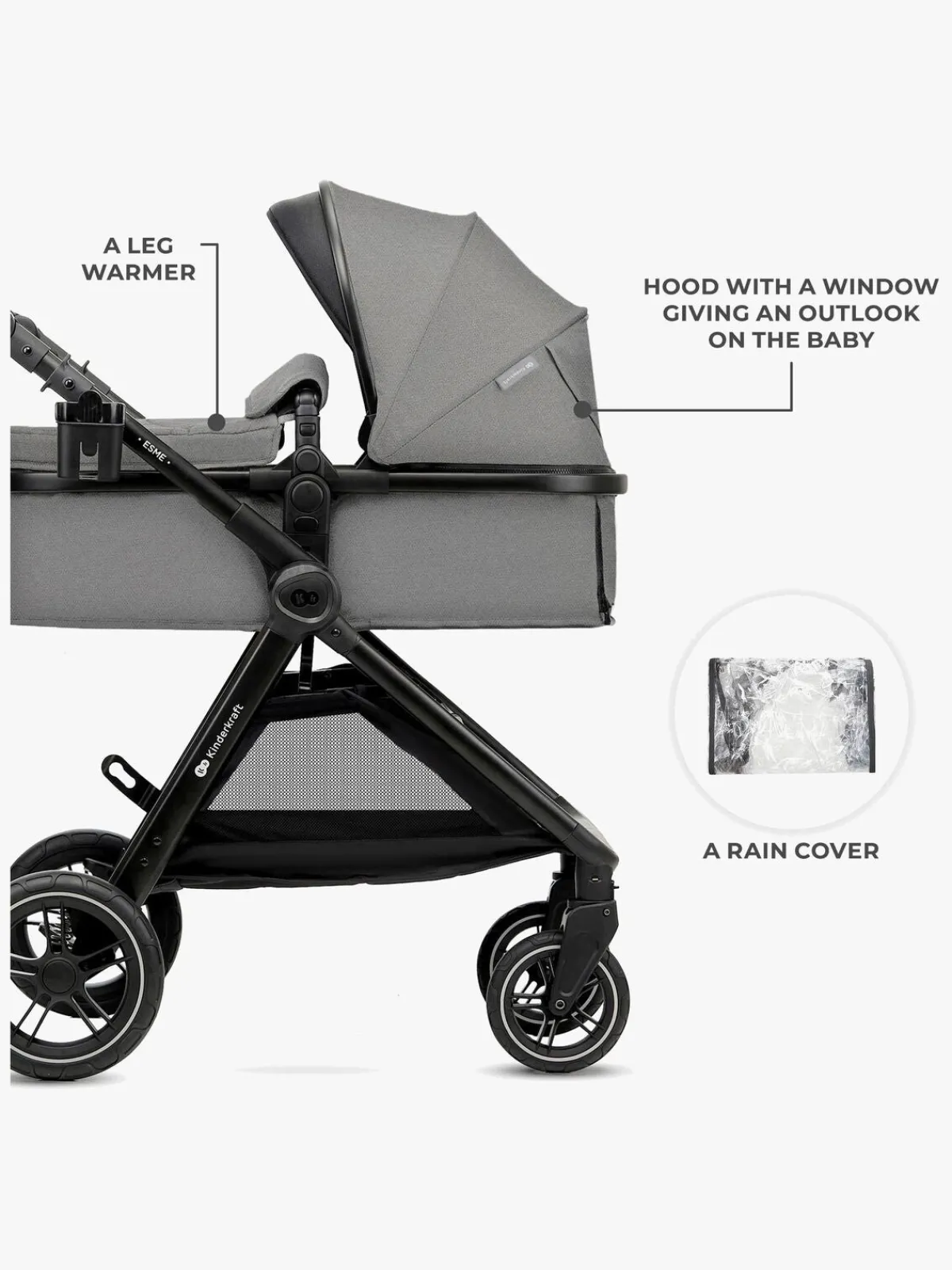 Kinderkraft Duo- & Kombivogne*ESME PRO 3-in-1 Duovogn Travelsystem, Moonlight Grey Grå
