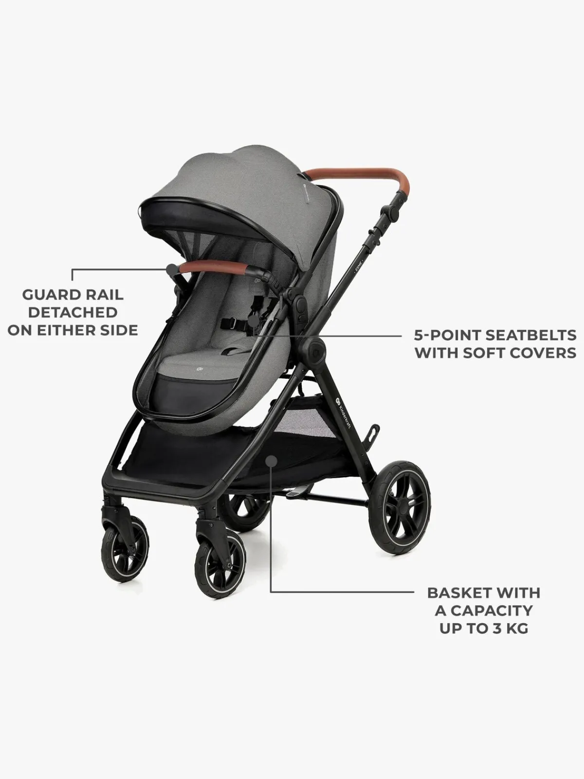 Kinderkraft Duo- & Kombivogne*ESME PRO 3-in-1 Duovogn Travelsystem, Moonlight Grey Grå