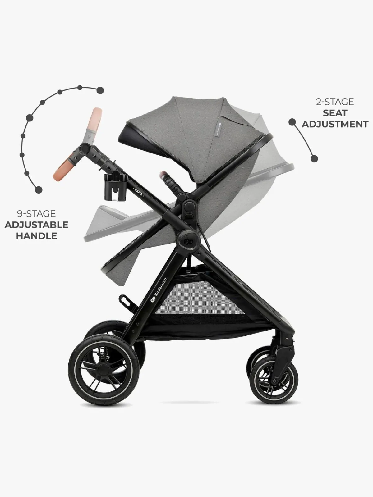 Kinderkraft Duo- & Kombivogne*ESME PRO 3-in-1 Duovogn Travelsystem, Moonlight Grey Grå