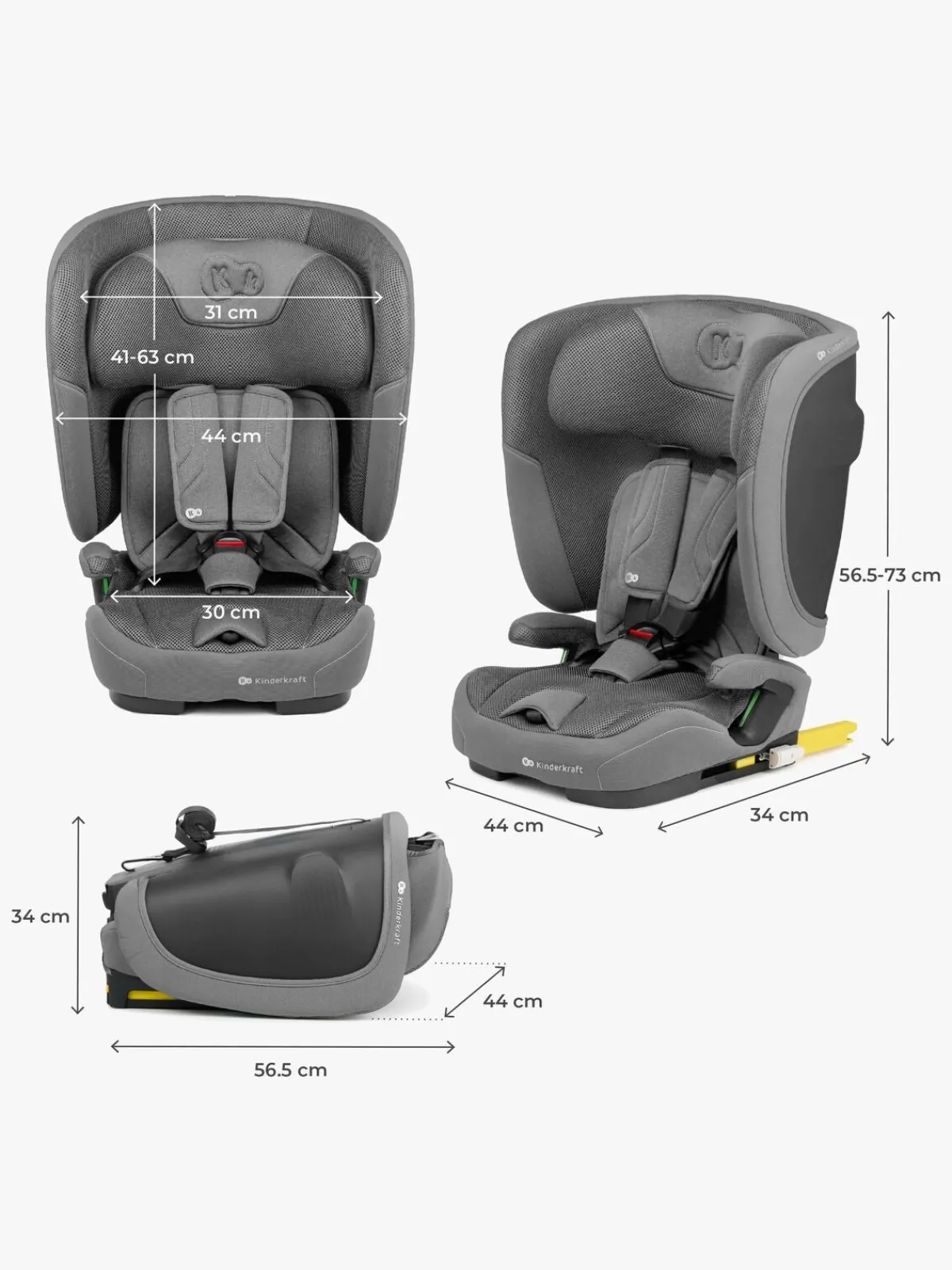 Kinderkraft Autostole 9-36 Kg*FIX2GO i-Size Autostol, Grey Grå