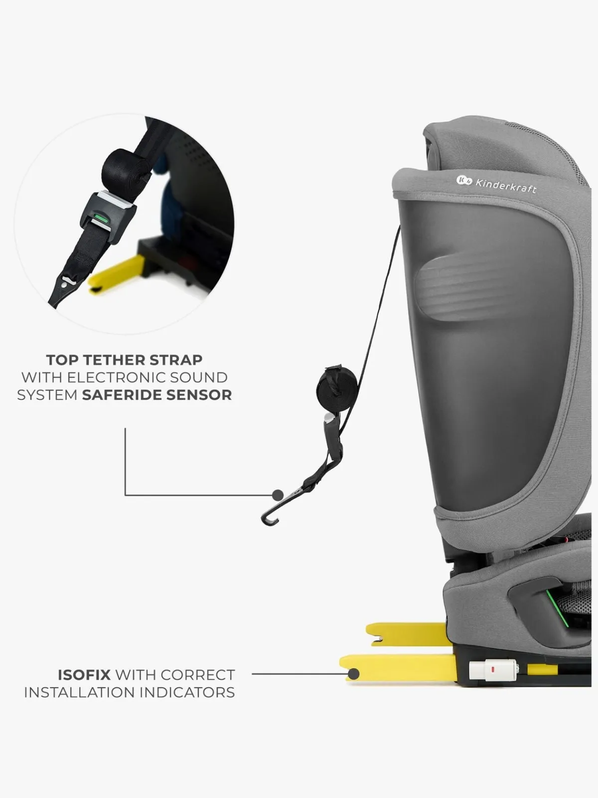 Kinderkraft Autostole 9-36 Kg*FIX2GO i-Size Autostol, Grey Grå