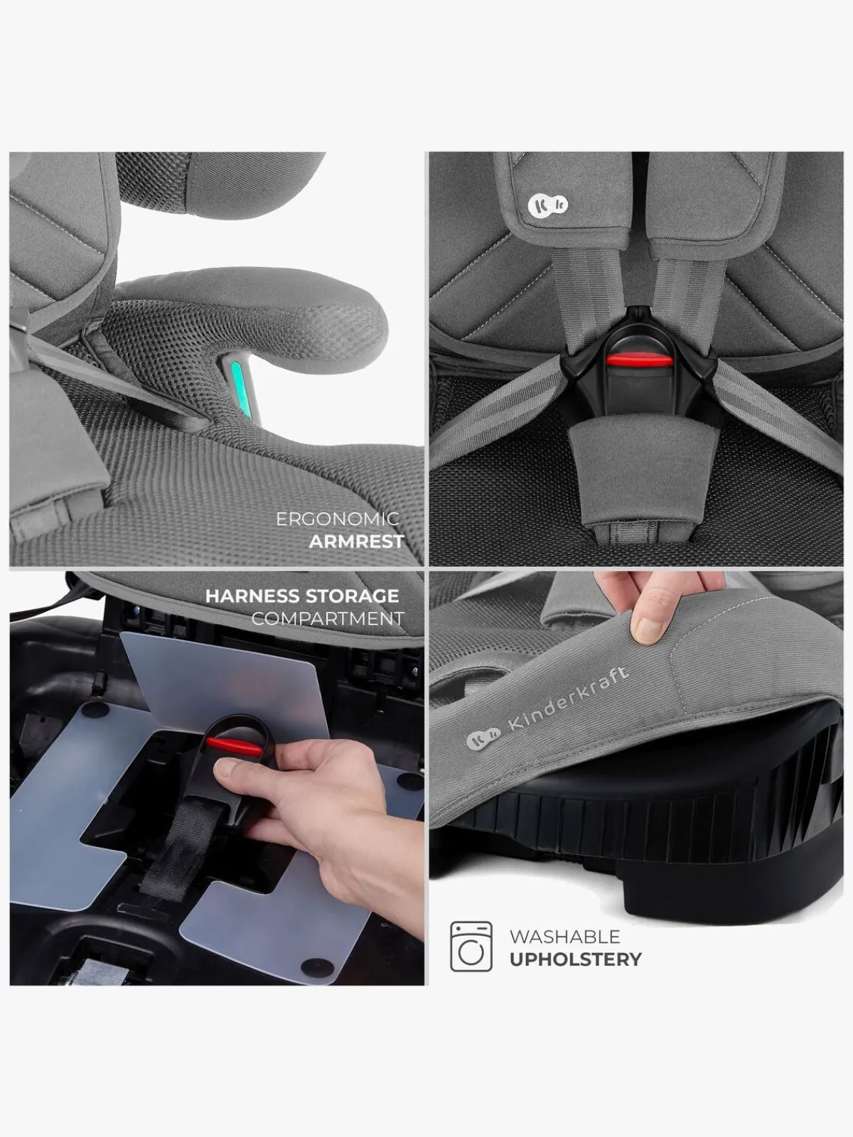 Kinderkraft Autostole 9-36 Kg*FIX2GO i-Size Autostol, Grey Grå