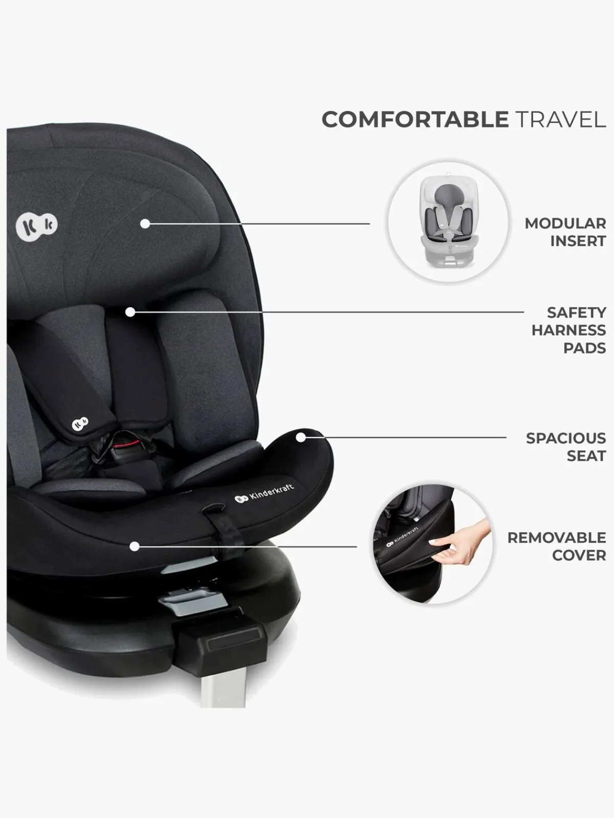 Kinderkraft Autostole 9-36 Kg*I-360 i-Size Autostol, Black Sort