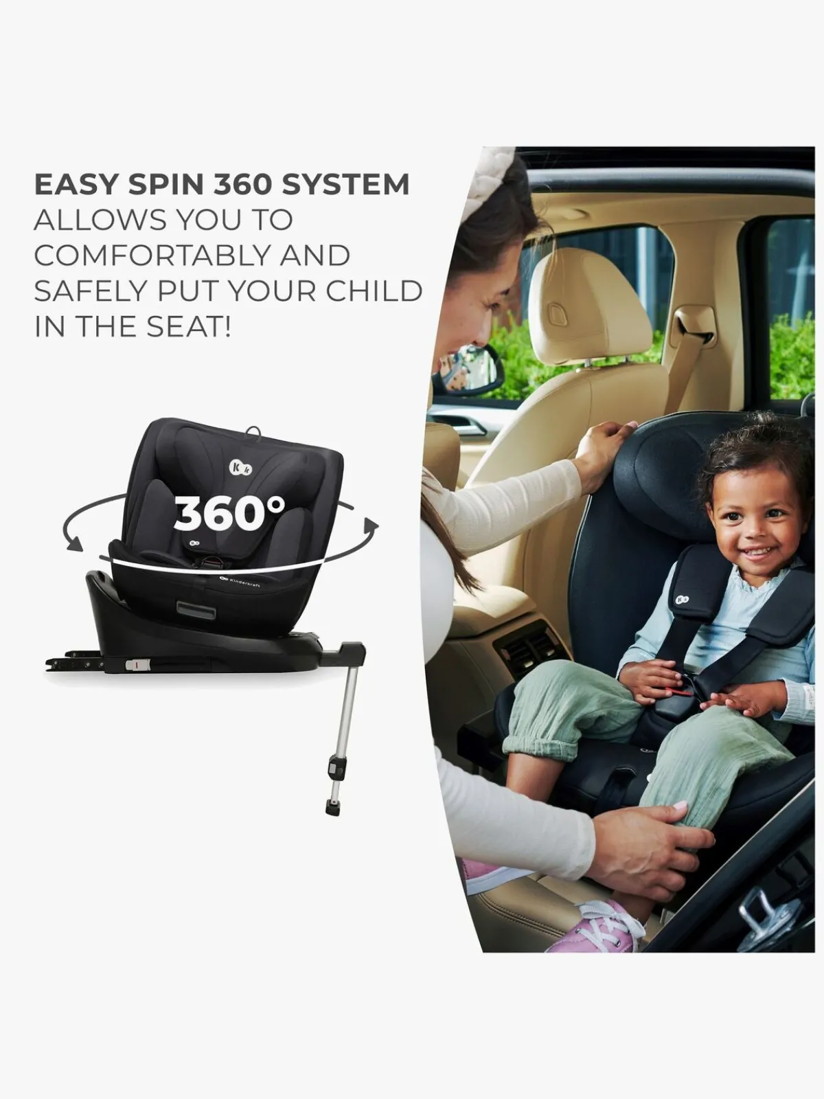 Kinderkraft Autostole 9-36 Kg*I-360 i-Size Autostol, Black Sort