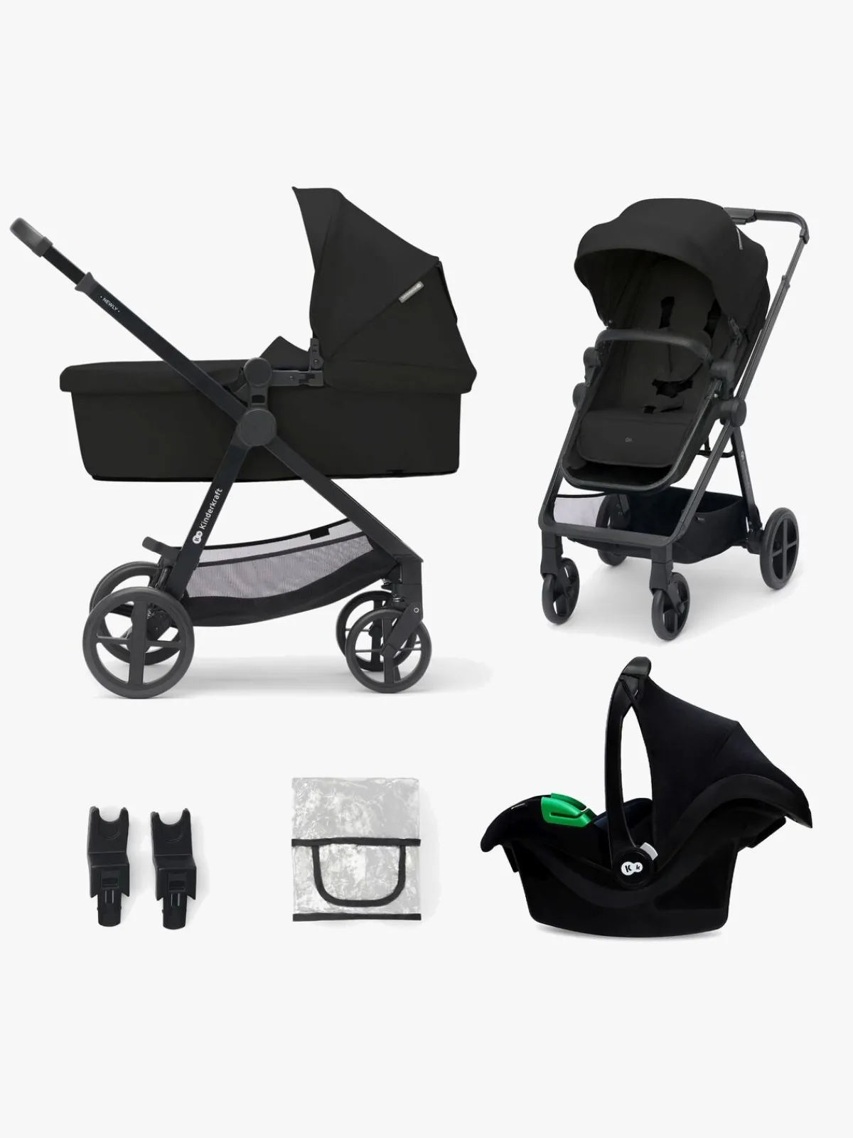 Kinderkraft Duo- & Kombivogne*3-i-1 NEWLY Kombivogn Travelsystem, Classic Black Sort
