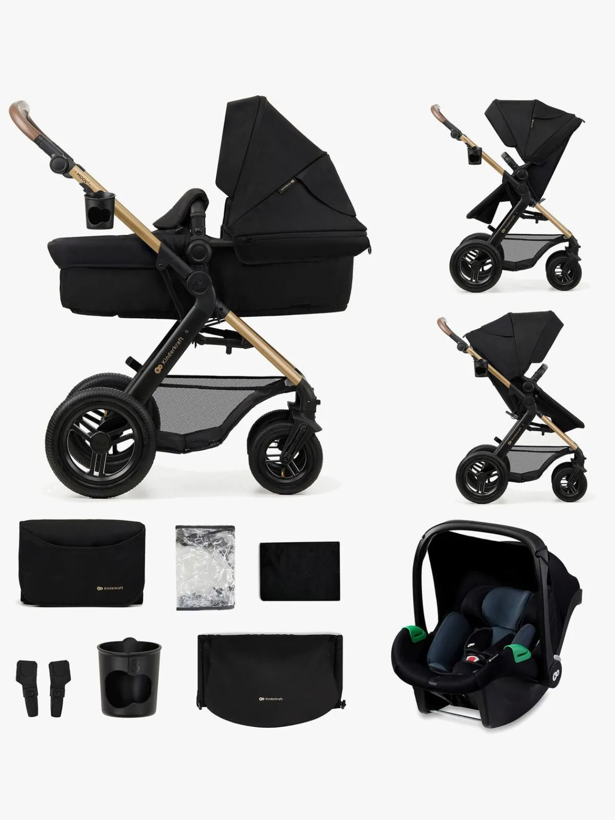 Kinderkraft MOOV 2 Air 3-in-1 Kombivogn, Pure Black