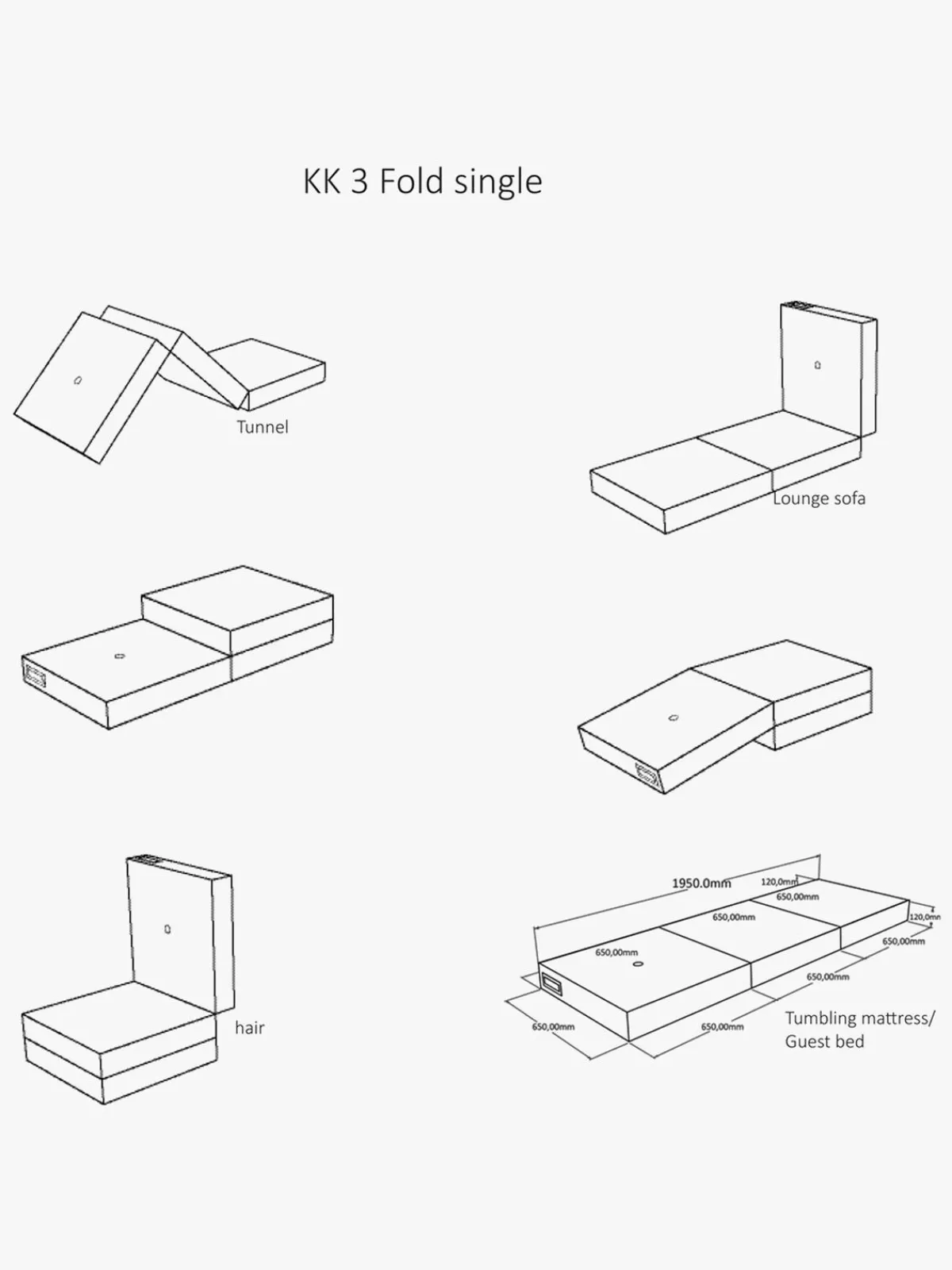 KlipKlap Børnesenge & Tilbehør*3 Fold Single Madras, Beige