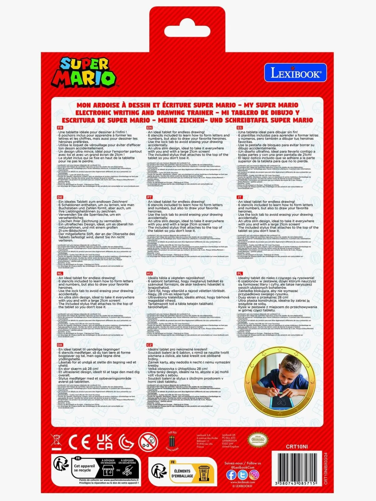 SuperMario Kreativt Legetøj>Lexibook Super Mario Tegnetablet med Stencilskabeloner