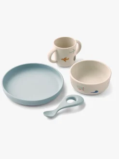 Liewood Vivi Mønstret Spisesæt Silikone, Aviator/Ecru