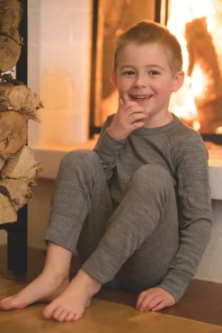 Børn Lindberg Rib Merino Skiundertøj Merinould, Grey Melange